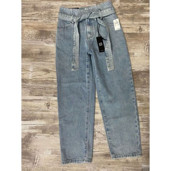 Numero Brussels High Rise Paper Bag Tapered Leg Ice Blue Women’s Sz 28 - Picture 1 of 9